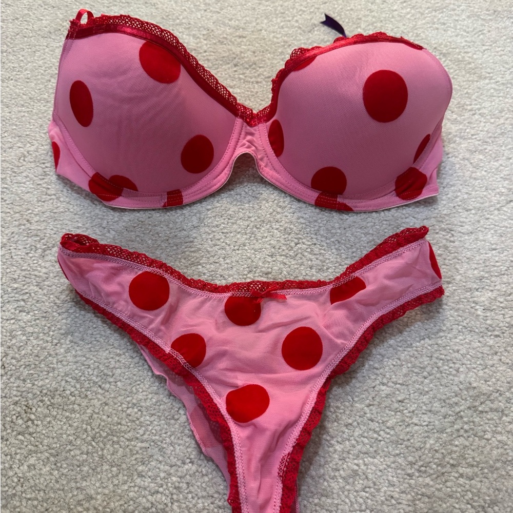 Candie's Pink Bra & Thong Set with Red Polka Dots